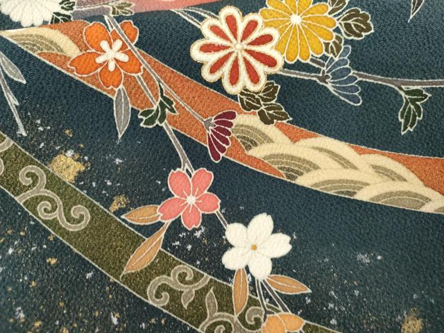 平和屋着物●訪問着　蔓帯枝垂れ花文　暈し染め　金銀彩　鬼しぼ縮緬　正絹　逸品　AABL4111cs