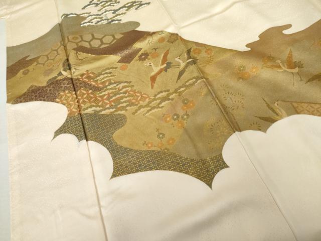 平和屋着物●訪問着　駒刺繍　群れ鶴　金彩　正絹　逸品　AABL4112cs