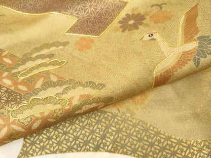 平和屋着物●訪問着　駒刺繍　群れ鶴　金彩　正絹　逸品　AABL4112cs
