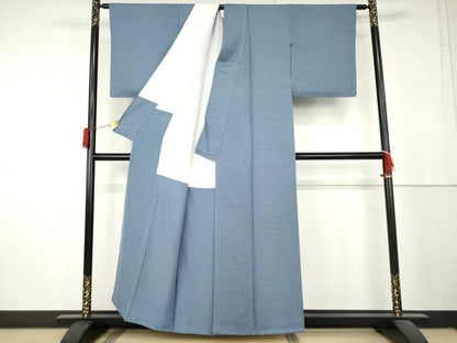 平和屋着物●上質な色無地　霞地紋　薄群青色　正絹　逸品　AABL4115cs