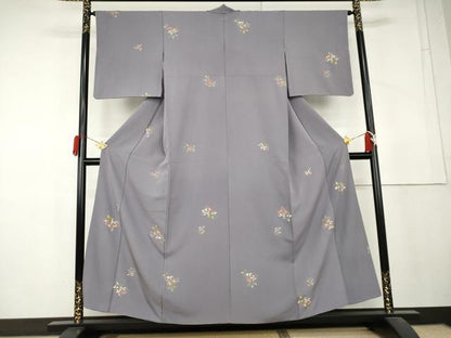 平和屋着物●上質な小紋　草花文　金彩　正絹　逸品　AABL4116cs