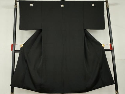 平和屋着物●男性　黒紋付　正絹　逸品　AABL4117cs