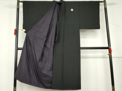 平和屋着物●男性　黒紋付　正絹　逸品　AABL4117cs