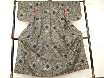 平和屋着物●本場大島紬　龍郷絣　花菱文　正絹　逸品　AABL4124cs
