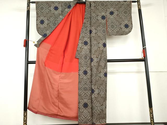 平和屋着物●本場大島紬　龍郷絣　花菱文　正絹　逸品　AABL4124cs