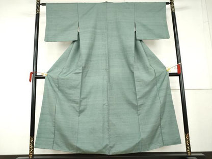 平和屋着物●上質な紬　作家物　色無地　錆浅葱色　正絹　逸品　AABL4128cs