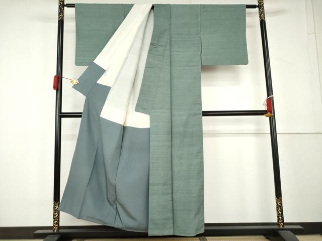 平和屋着物●上質な紬　作家物　色無地　錆浅葱色　正絹　逸品　AABL4128cs