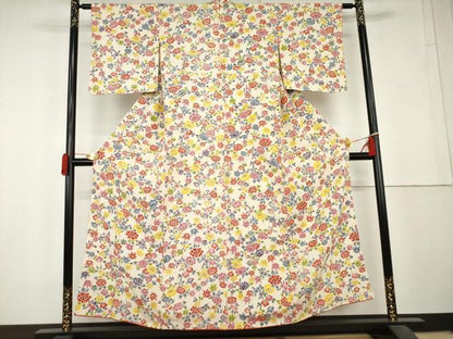 平和屋着物●上質な小紋　型染め　草花文　正絹　逸品　AABL4131cs