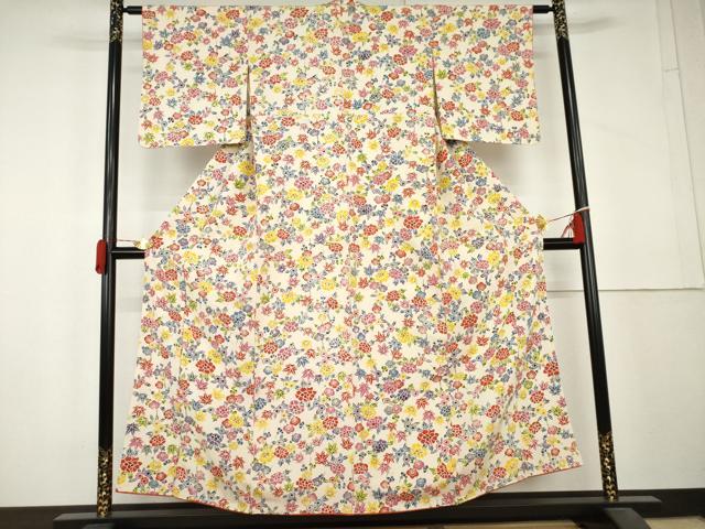 平和屋着物●上質な小紋　型染め　草花文　正絹　逸品　AABL4131cs