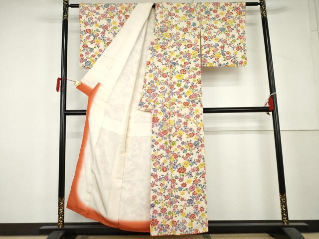 平和屋着物●上質な小紋　型染め　草花文　正絹　逸品　AABL4131cs