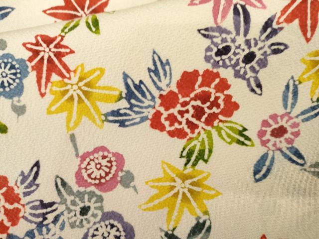 平和屋着物●上質な小紋　型染め　草花文　正絹　逸品　AABL4131cs