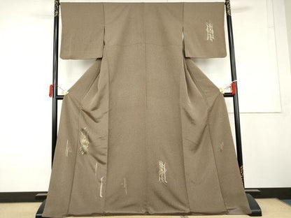 平和屋着物●伝統工芸士　山本富男　訪問着　竹屋町刺繍　天目ぼかし　南天に鳥　金銀糸　金銀彩　ロング丈　正絹　逸品　AABL4132cs