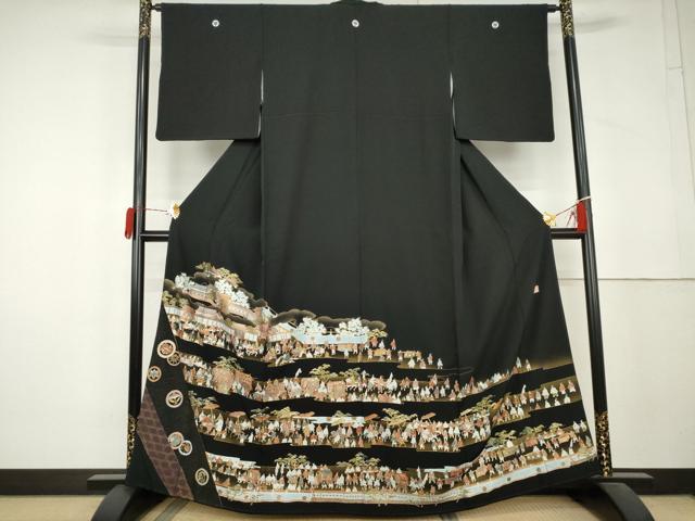 平和屋着物●高級染元 粋峰 林芳夫 京加賀友禅 黒留袖 中国三大刺繍 スワトウ刺繍 汕頭刺繍 大名行列 さが美扱い 正絹 逸品 AABL4133cs