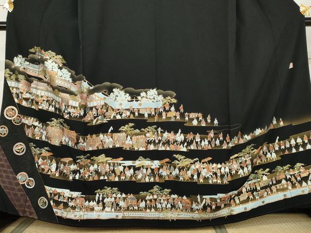 平和屋着物●高級染元 粋峰 林芳夫 京加賀友禅 黒留袖 中国三大刺繍 スワトウ刺繍 汕頭刺繍 大名行列 さが美扱い 正絹 逸品 AABL4133cs