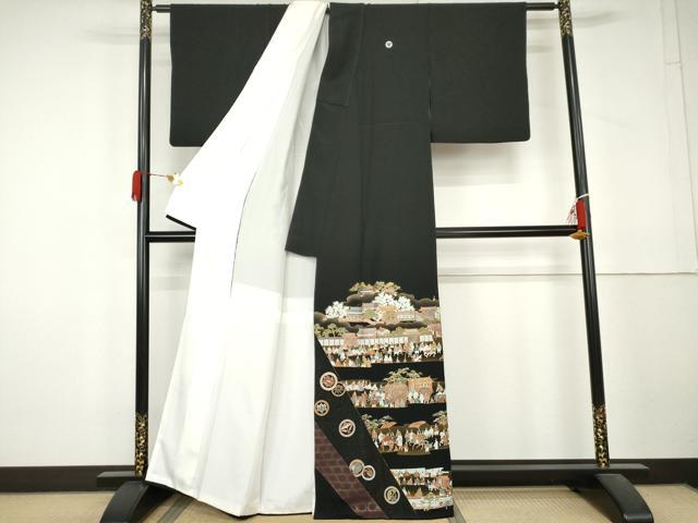 平和屋着物●高級染元 粋峰 林芳夫 京加賀友禅 黒留袖 中国三大刺繍 スワトウ刺繍 汕頭刺繍 大名行列 さが美扱い 正絹 逸品 AABL4133cs