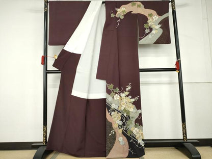 平和屋着物●訪問着　友禅　駒刺繍　花蔦の葉文　金彩　正絹　逸品　AABL4134cs