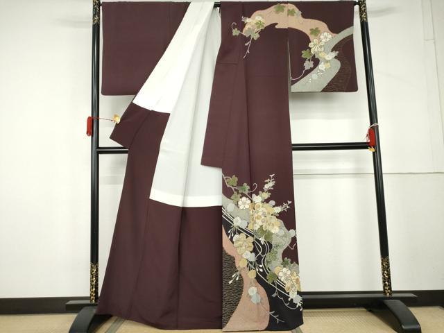 平和屋着物●訪問着　友禅　駒刺繍　花蔦の葉文　金彩　正絹　逸品　AABL4134cs