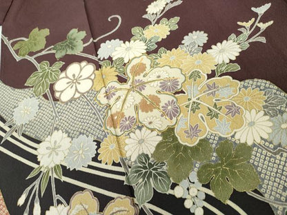 平和屋着物●訪問着　友禅　駒刺繍　花蔦の葉文　金彩　正絹　逸品　AABL4134cs