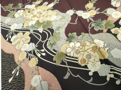 平和屋着物●訪問着　友禅　駒刺繍　花蔦の葉文　金彩　正絹　逸品　AABL4134cs