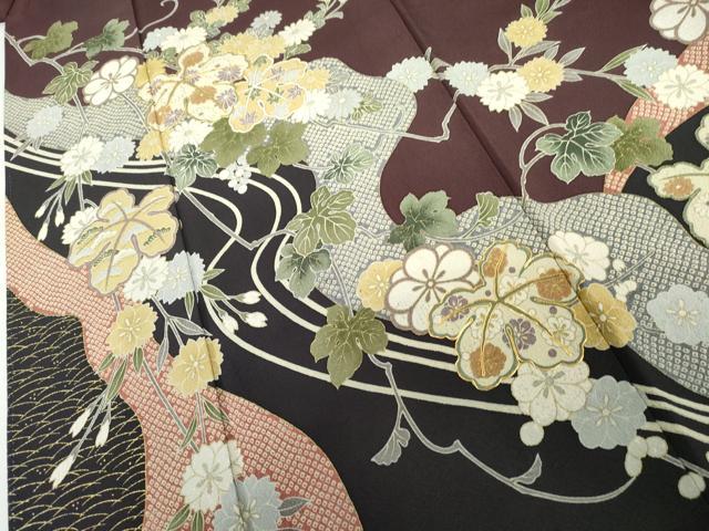 平和屋着物●訪問着　友禅　駒刺繍　花蔦の葉文　金彩　正絹　逸品　AABL4134cs