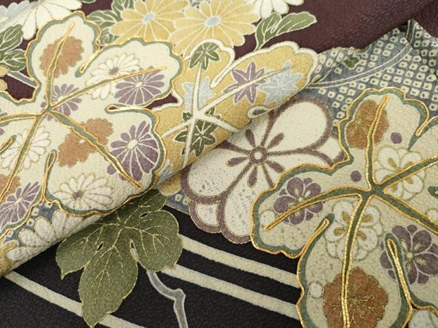 平和屋着物●訪問着　友禅　駒刺繍　花蔦の葉文　金彩　正絹　逸品　AABL4134cs