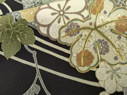 平和屋着物●訪問着　友禅　駒刺繍　花蔦の葉文　金彩　正絹　逸品　AABL4134cs