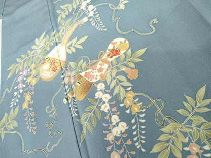 平和屋着物●訪問着　友禅　花楽器文　正絹　逸品　AABL4139cs