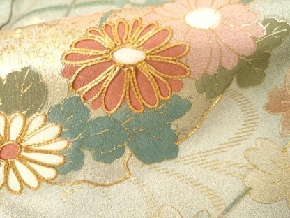 平和屋着物●訪問着　駒刺繍　流水雪輪花文　暈し染め　金彩　金通し地　正絹　逸品　AABL4140cs