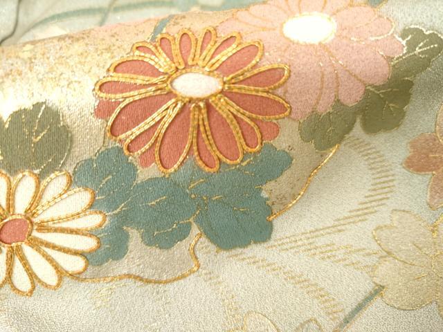 平和屋着物●訪問着　駒刺繍　流水雪輪花文　暈し染め　金彩　金通し地　正絹　逸品　AABL4140cs