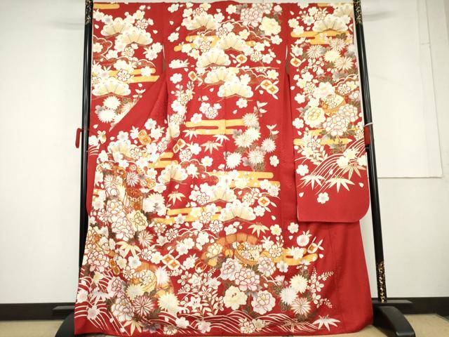平和屋着物●豪華振袖　刺繍　貝桶吉祥草花文　金糸　金彩　ロング丈　正絹　逸品　AABL4141cs