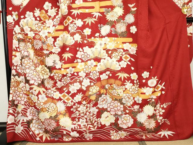 平和屋着物●豪華振袖　刺繍　貝桶吉祥草花文　金糸　金彩　ロング丈　正絹　逸品　AABL4141cs