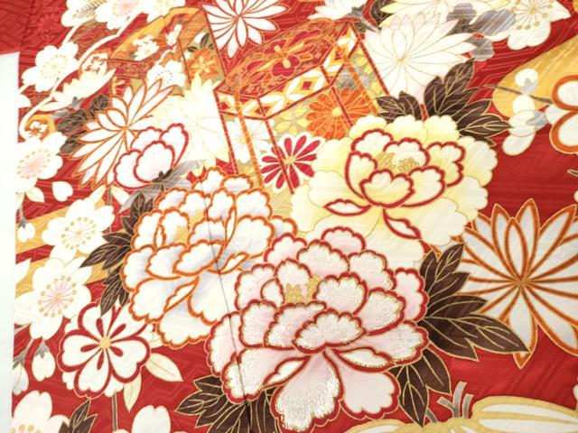 平和屋着物●豪華振袖　刺繍　貝桶吉祥草花文　金糸　金彩　ロング丈　正絹　逸品　AABL4141cs