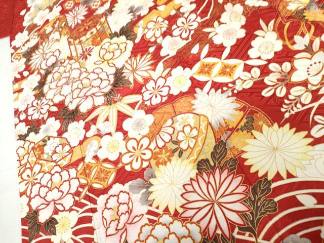 平和屋着物●豪華振袖　刺繍　貝桶吉祥草花文　金糸　金彩　ロング丈　正絹　逸品　AABL4141cs