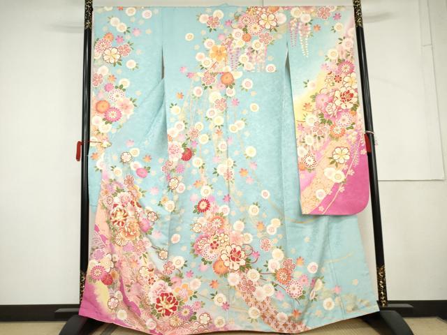 平和屋着物●豪華振袖　刺繍　花毬文　暈し染め　金糸　金彩　正絹　逸品　AABL4143cs