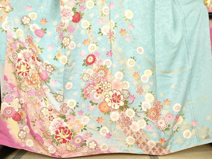 平和屋着物●豪華振袖　刺繍　花毬文　暈し染め　金糸　金彩　正絹　逸品　AABL4143cs