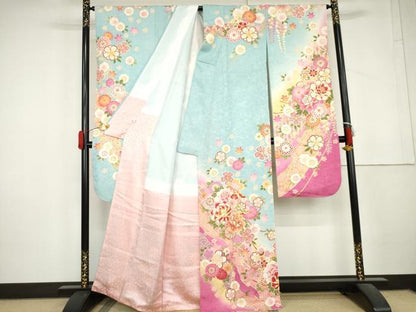 平和屋着物●豪華振袖　刺繍　花毬文　暈し染め　金糸　金彩　正絹　逸品　AABL4143cs