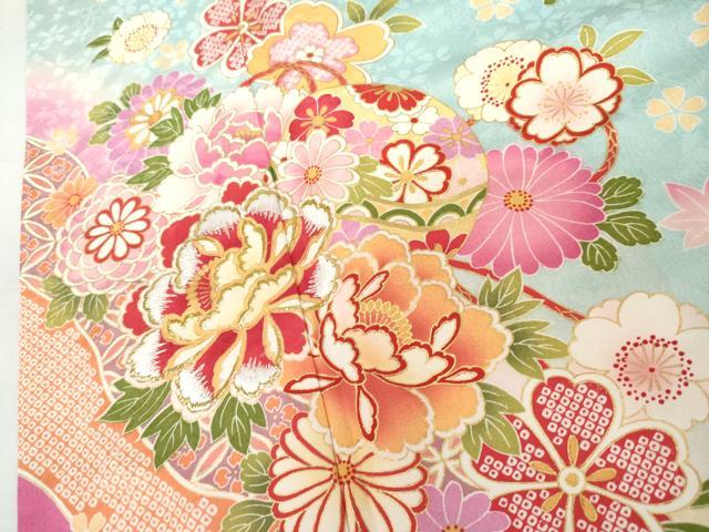 平和屋着物●豪華振袖　刺繍　花毬文　暈し染め　金糸　金彩　正絹　逸品　AABL4143cs