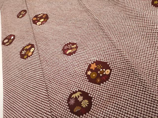 平和屋着物●訪問着　総絞り　刺繍　松竹梅丸文　正絹　逸品　AABL4145cs