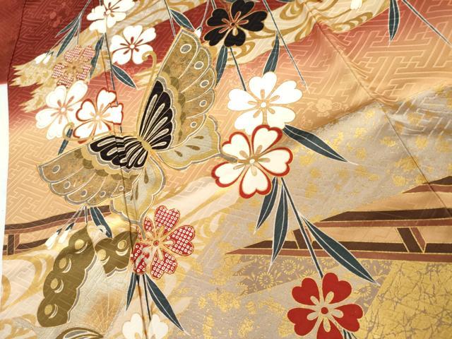 平和屋着物●豪華振袖　駒刺繍　渡り橋風景花蝶文　金銀彩　正絹　逸品　AABL4147cs