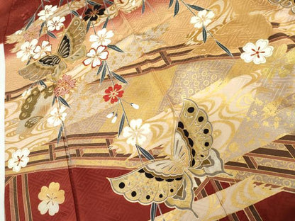 平和屋着物●豪華振袖　駒刺繍　渡り橋風景花蝶文　金銀彩　正絹　逸品　AABL4147cs