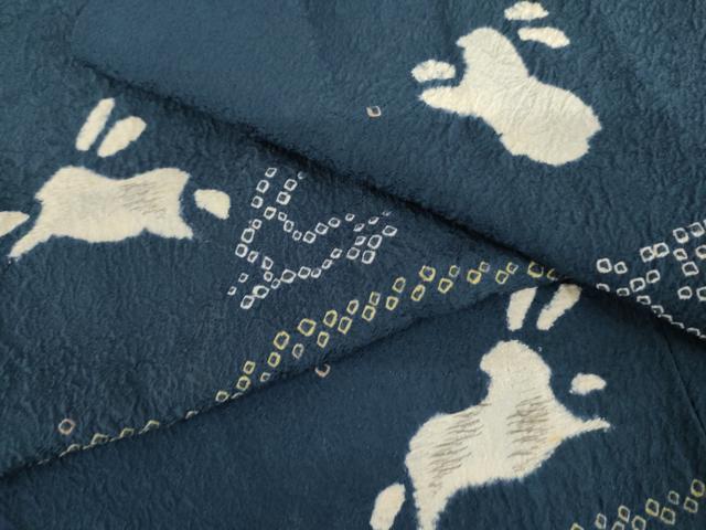 平和屋着物●訪問着　絞り　刺繍　芝に跳び兎　正絹　逸品　AABL4148cs