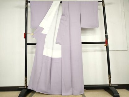 平和屋着物●上質な色無地　氷割れ地紋　薄葡萄色　正絹　逸品　AABL4151cs