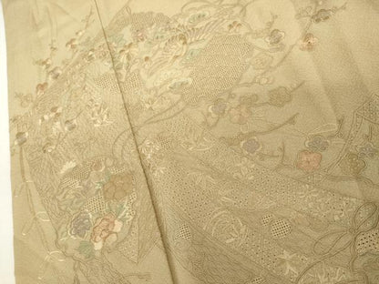 平和屋着物●中国三大刺繍　スワトウ刺繍　汕頭刺繍　総刺繍　訪問着　几帳雪輪飛鶴草花文　正絹　逸品　AABL4152cs