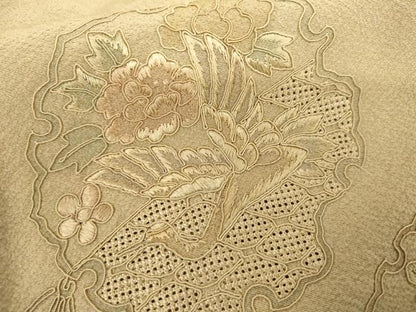 平和屋着物●中国三大刺繍　スワトウ刺繍　汕頭刺繍　総刺繍　訪問着　几帳雪輪飛鶴草花文　正絹　逸品　AABL4152cs