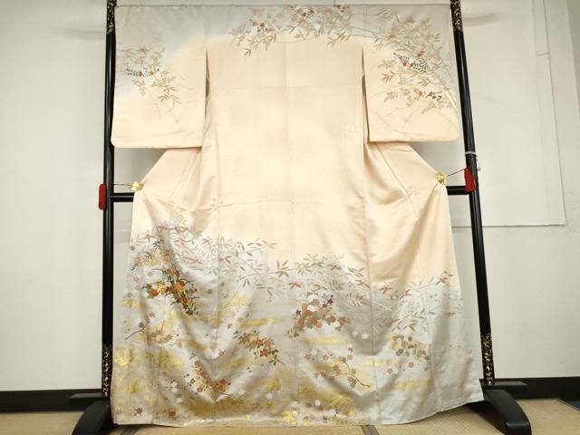 平和屋着物●訪問着　駒刺繍　花筏文　暈し染め　金彩　正絹　逸品　未使用　AABL4153cs