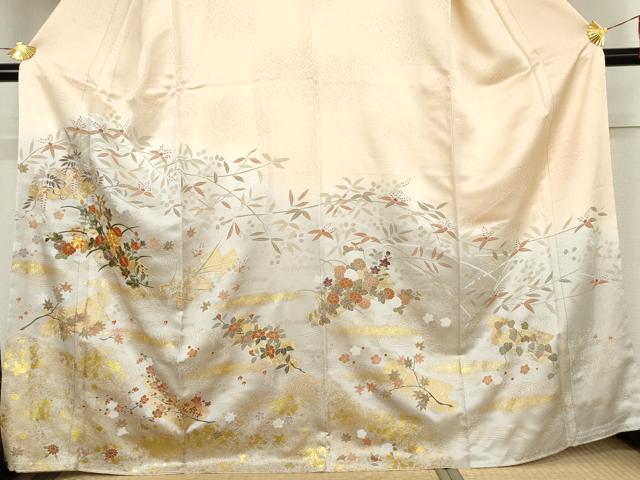 平和屋着物●訪問着　駒刺繍　花筏文　暈し染め　金彩　正絹　逸品　未使用　AABL4153cs