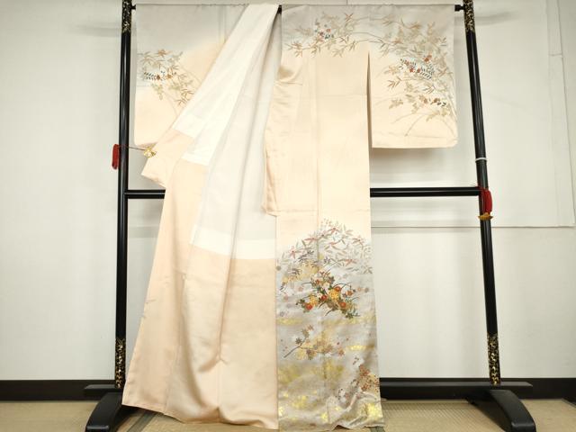 平和屋着物●訪問着　駒刺繍　花筏文　暈し染め　金彩　正絹　逸品　未使用　AABL4153cs