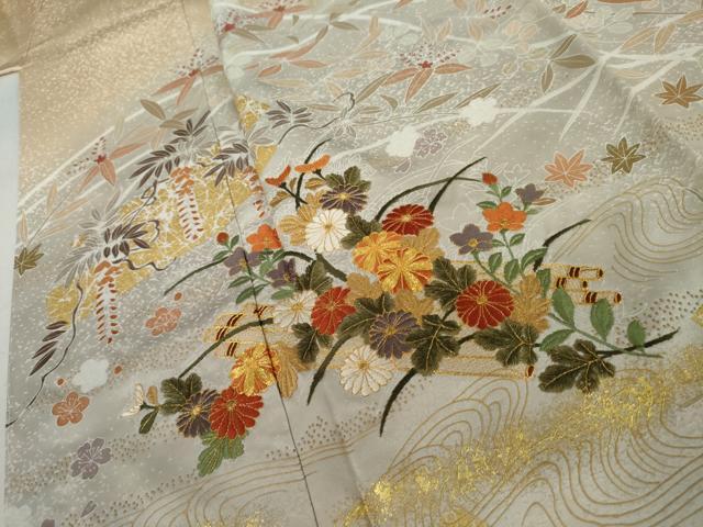 平和屋着物●訪問着　駒刺繍　花筏文　暈し染め　金彩　正絹　逸品　未使用　AABL4153cs