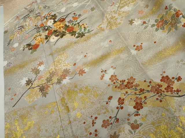 平和屋着物●訪問着　駒刺繍　花筏文　暈し染め　金彩　正絹　逸品　未使用　AABL4153cs