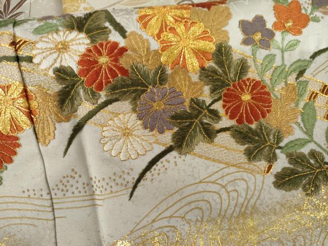 平和屋着物●訪問着　駒刺繍　花筏文　暈し染め　金彩　正絹　逸品　未使用　AABL4153cs